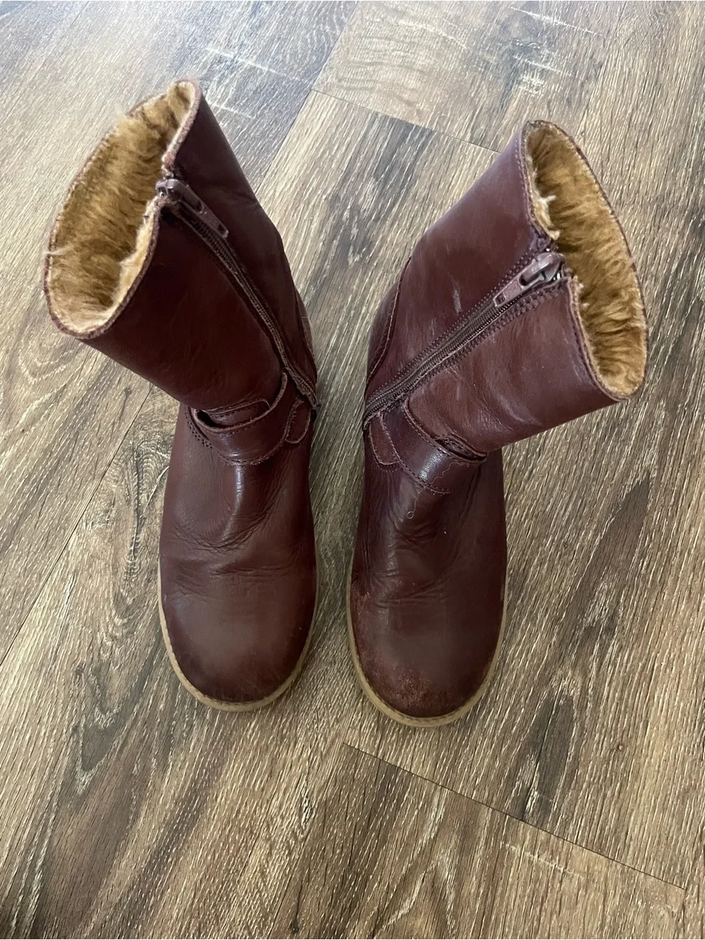 Kids Brown Leather Ankle Boots with Buckle Detail